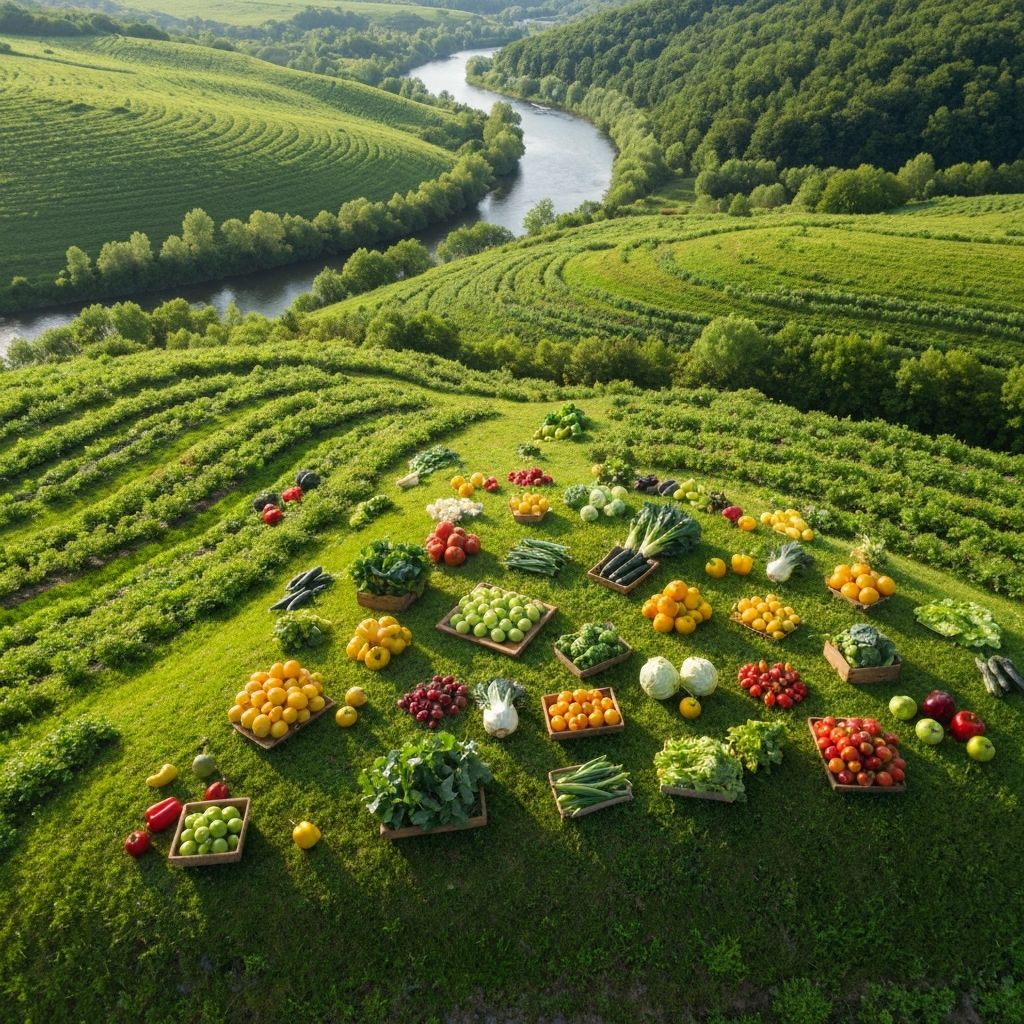 Serene natural landscape with fresh produce